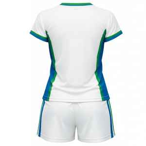 Ensemble de maillots de volley-ball personnalisés en gros, blanc, bleu, vert, avec panneaux latéraux imprimés, respirant, sublimation, séchage rapide - Product Image 2