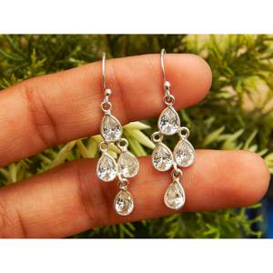 ทำด้วยมือ952เงินสเตอร์ลิงต่างหูเพทายลูกบาศก์ธรรมชาติต่างหูแฟชั่นสำหรับเธอ-รหัสผลิตภัณฑ์ E0961-GS - Product Image 2