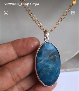 Awesome 12x15mm Charm Pendant Necklace Neon Apatite Oval Shape Gem Good Looking Necklace Brass Gold Plated Bezel Setting - Product Image 1