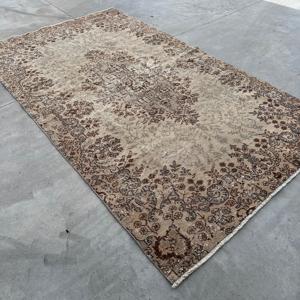 พรมวินเทจ ขนาด 5.3x9.1 ฟุต สีน้ำตาลเทา ลายตารางหมากรุก ทำจากขนสัตว์ พรมตุรกี - Product Image 2