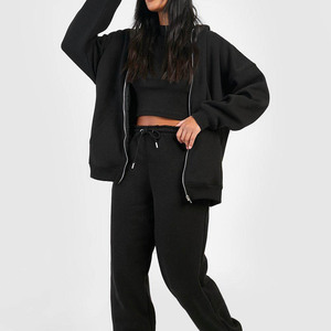 Conjunto de chándal de mujer de talla grande de invierno de 3 piezas de calidad superior con pantalones de chándal y Sudadera con capucha a prueba de viento y secado rápido - Product Image 1