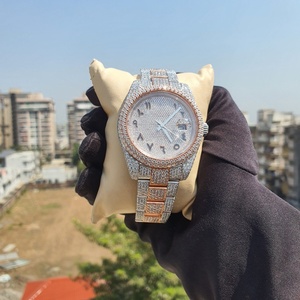 Reloj de Lujo para Hombre con Incrustaciones de Moissanita en Dos Tonos, Diamantes VVS1, Acero Inoxidable, Automático, Esfera Árabe - Product Image 1