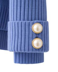 Customized Blue Knit Sweater And <b>Wide</b> <b>Leg</b> <b>Pants</b> Set Women High Neck Pullover Cozy Winter <b>Lounge</b> Wear Custom Manufacturer OEM - Product Image 5