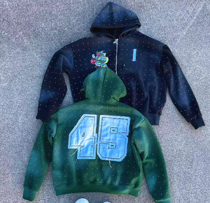 Sudadera con capucha de invierno de alta calidad con cremallera y pedrería completa, estampada, con logo personalizado, estilo streetwear, bordada, 100% algodón, 500GSM, con efecto descolorido por el sol y lavado ácido. - Product Image 3