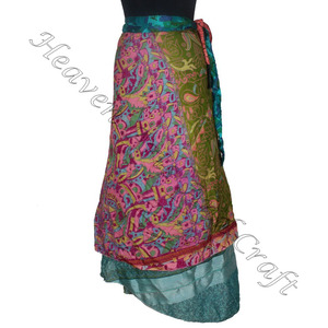 Falda/Vestido mágico envolvente para mujer, Sari Vintage de seda, falda envolvente de longitud larga, Sari Reversible de 2 capas, bohemio mágico bohemio - Product Image 2