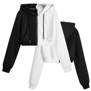 2025 vêtements de sport avec logo personnalisé 100% coton sweats à capuche unis haut court pour femmes hiver demi-fermeture éclair sweat avec technique imprimée - Product Image 3