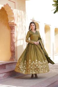 Latest Designer <strong>Anarkali</strong> Gown Chinon Silk Embroidery Sequence Work High Quality Indian Pakistani Style Adults Special Parties