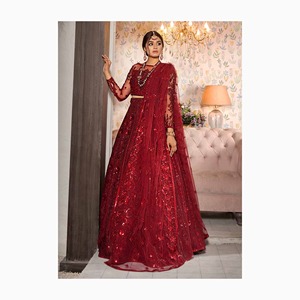 Robe Anarkali Salwar Kameez de Haute Qualité pour Femmes, Tenue de Mariage Ethnique Indienne, Personnalisable, Exportateur en Gros Pakistan, Coton Lourd en Filet - Product Image 4