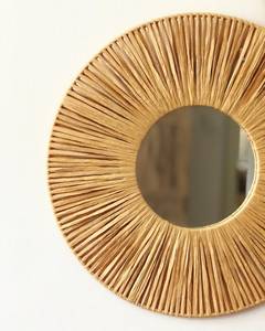 Miroir mural rond en rotin naturel fait à la main décor Boho pour salon cadeau de pendaison de crémaillère - Product Image 2