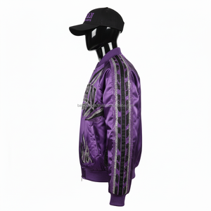 Chaqueta de Satén Premium para Mujer, Tela Morada Brillante con Paneles Adornados, Diseño de Logotipo Bordado Personalizado, Chaquetas de Satén para Mujer - Product Image 3