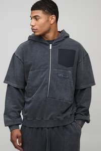 เสื้อผ้าผู้ชายไซส์ใหญ่พิเศษมีซิปรูดผ้าคอตตอนซักด้วยกรด100% 500Gsm โอเวอร์ไซส์ดีไซน์กระเป๋าด้านหน้าสำหรับฤดูหนาว - Product Image 2