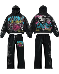Ropa de calle recortada de gran tamaño Vintage con lavado ácido de poliéster/algodón personalizada, Conjunto de sudadera con capucha y pantalón de chándal DTG con serigrafía - Product Image 1