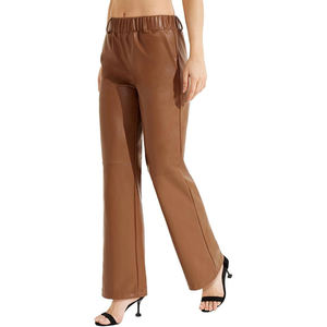 2025 Mejor diseño OEM Monos de cuero para mujer Cintura media Satén Impermeable Recto Pierna ancha Pantalones holgados personalizados con bolsillos - Product Image 2