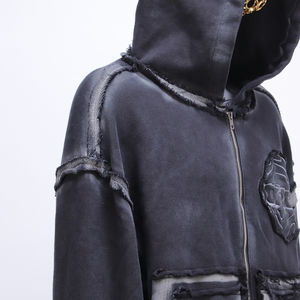 Ensemble survêtement pour homme personnalisé, 100% coton molletonné, surdimensionné, fermeture éclair, effet usé, appliqué brodé, sweat-shirt à capuche, ensemble de survêtement pour homme - Product Image 6