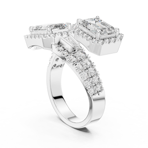 Ensemble de bagues de fiançailles de luxe avec diamant taille émeraude et halo, en alliage plaqué or 14 carats, avec alliance assortie en or rose, pour femme - Product Image 2