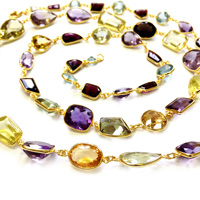 Luxe à la mode 925 en argent Sterling plaqué or fête porter multi coupe pierre dames porter longue chaîne collier