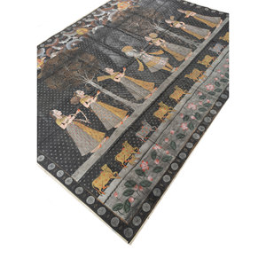 Art mural et tapisserie en tissu de coton gris et noir Pichwai Art, motif paysager pour la décoration intérieure - Product Image 2