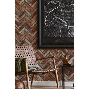 Carta da parati in pietra moderna rivestita in vinile con motivi architettonici marrone scuro 106x1560cm(16, 5 m2)