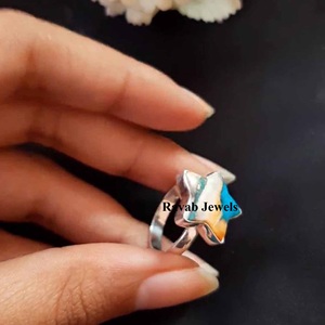 Épineux Oyster Cuivre Turquoise Pierre Précieuse Bague Bijoux Éternité Vermeil À La Mode Élégant 10mm Étoile Sterling 925 Argent Cadeau pour Femme - Product Image 3