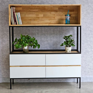Étagère décorative sur pied KTB68150 120x35x140cm avec tiroirs en bois d'hévéa pour salon - Product Image 5