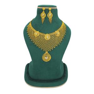 Collar con pendientes Conjunto de joyería Latón puro chapado en oro Alta calidad Emiratos Árabes Unidos Árabe Dubai Collar Diseño Collar Conjunto de joyería - Product Image 1