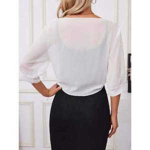 Veste boléro courte en mousseline de soie Truvakar pour femme, avec lien sur le devant, 25355 - Blanc - Product Image 3