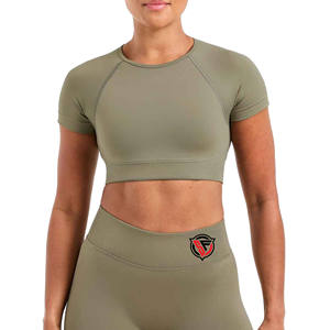 Hauts courts écologiques personnalisables pour femmes été à manches courtes vêtements actifs pour Yoga Gym T-shirts d'entraînement vêtements de sport - Product Image 3