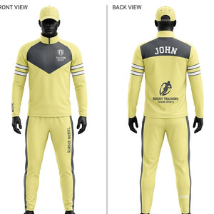 Men Rugby Training Tracksuit GSM Breathable Polyester Fabric Olive Green With Contrast Shoulder Panels Custom Heat Transfer Logo - Product Image 3