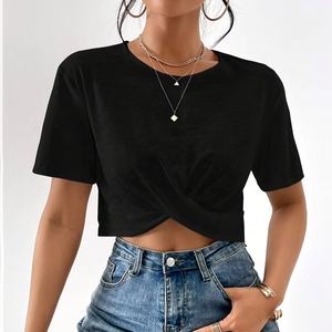 Camiseta Corta para Chicas, Estilo Moderno, Top de Algodón, Estilo Casual Urbano, Camiseta de Verano - Product Image 1