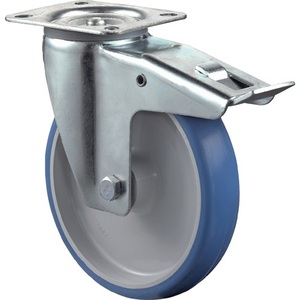 Swivel Caster <b>Wheel</b> 100mm Diameter 125kg Capacity Total <b>Lock</b> Polyurethane 104x80mm Blue BS Casters - Product Image 1