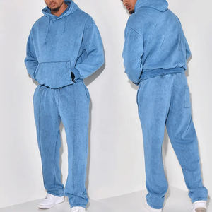 Meilleure vente Acid Wash Strass Imprimer Distressed Zip up Hoodies Baggy Sweatpants Set 460 GSM Respirant Hommes Survêtements - Product Image 2