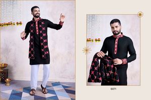 Festival Designer Wear Navratri Special Pure Cotton Heavy Bordado Kurta Con Totalmente Bordado Dupatta Kurta Set Para Hombres - Product Image 2