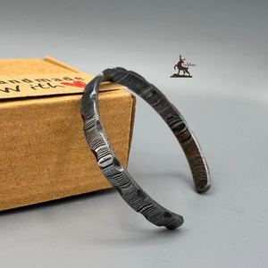 Handmade Modern <b>Viking</b> Damascus Steel Bangle Customizable OEM Anniversary Jewelry Gift-Hand Forged Steel Cuff <b>Bracelet</b> Oath Ring - Product Image 1