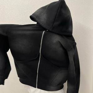 Personnalisé Vintage Distressed Broderie Patch Zip Hoodie pour Hommes Sun Faded Crop Boxy Strass 100% Coton Doublé Saison D'hiver - Product Image 4