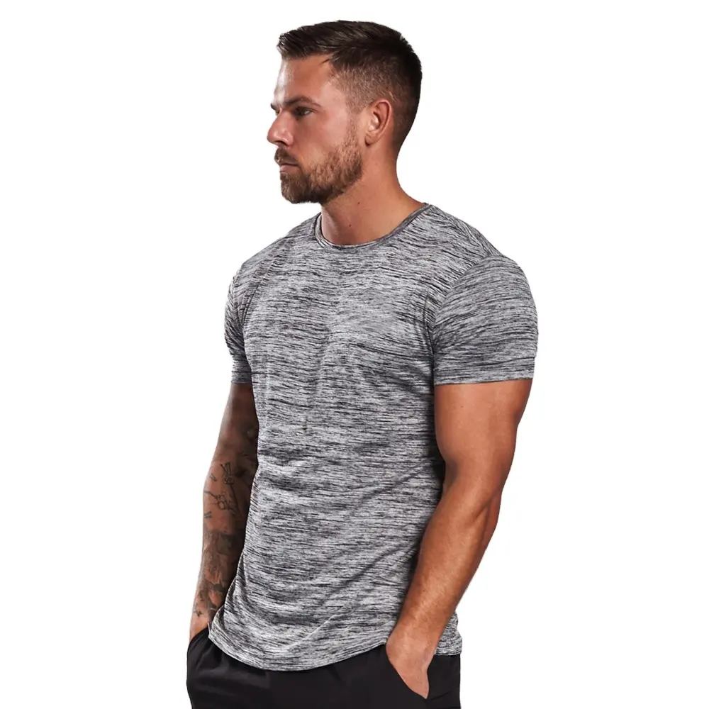 Camiseta gris lisa de secado rápido para hombre, ropa de gimnasio para entrenamiento, diseño personalizado y Logo