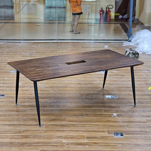 Mesa de Reuniones Rectangular HBCO055 de 200x100cm, Madera de Acacia con Patas de Hierro, Diseño Ovalado, Muebles de Oficina para Hoteles - Product Image 2
