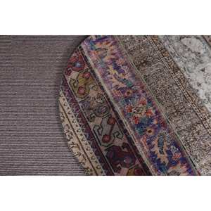 Alfombra de área de lana turca Vintage 3,2X3,2 pies Beige diseño de retazos bohemio técnica de tejido plano para decoraciones de sala de estar látex - Product Image 5