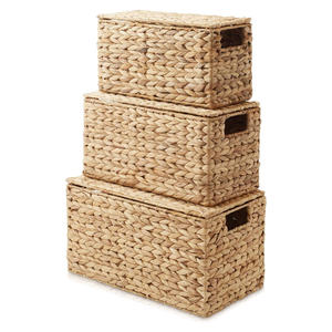Foldable <b>storage</b> box container water hyacinth organizer boxes <b>collapsible</b> weave lidded basket - Product Image 5