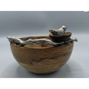 Cuenco para servir frutas de madera Natural de diseño único, manijas de Rama Dorada pulidas para uso doméstico para eventos de fiestas de boda - Product Image 1