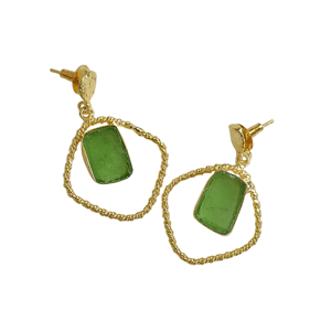 Boucles d'oreilles pendantes en laiton naturel, géométrie, pierre organique de qualité supérieure, finition plaquée or 18 carats, design bohème chic, haute qualité, unisexe, pour les fêtes - Product Image 6