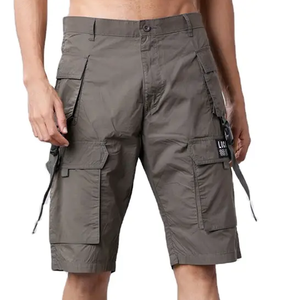 Pantalones cortos Cargo de Fitness de Color personalizado de calidad superior para hombre, pantalones cortos informales de algodón con cintas para Calle, bolsillos, patrón sólido - Product Image 1