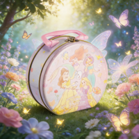 Boîte à lunch ronde en métal personnalisée avec poignée en plastique, étui de rangement portable en fer blanc, petite valise en fer blanc pour emballage cadeau pour enfants