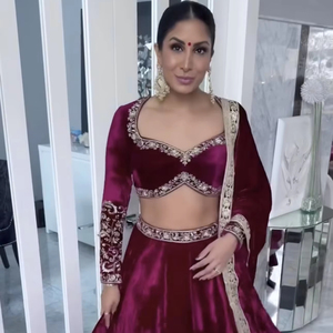 Best Selling High Quality Indian Designer <b>Viscos</b> Velvet Embroidery Lehenga Choli Dupatta Long Party Wear Weddings Anarkali Gown - Product Image 1