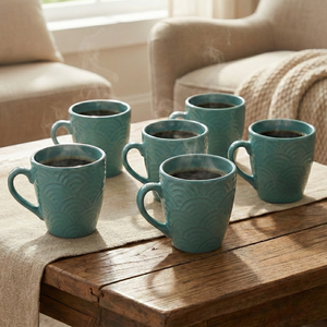 Lot de 6 tasses à café en céramique grès effet mousse marine, capacité 350 ml, compatibles lave-vaisselle, pour chocolat chaud, style INS - Product Image 1