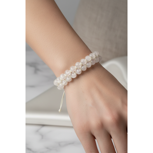 Bracciale in Selenite 8mm a Doppia Fila con Macramè e Pietre Naturali - Product Image 2