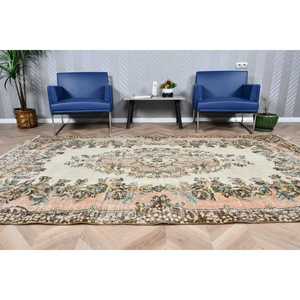 5.5x9.2 ft Rug, Vintage Turkish Rug, <b>Brown</b> Check <b>Wool</b> Rug - Product Image 2