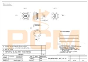 Adaptateur USB B vers un port de montage sur panneau encastré connecteur rond en aluminium USB 2.0 convertisseur femelle à femelle pour <span class=keywords><strong>câble</strong></span> de données - Product Image 6