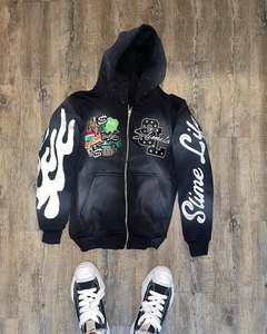 Sweat à capuche surdimensionné à ourlet brut personnalisé avec fermeture éclair 430 GSM Sweat à capuche délavé au soleil Broderie usée Lavage à l'acide Sweats à capuche pour hommes - Product Image 1