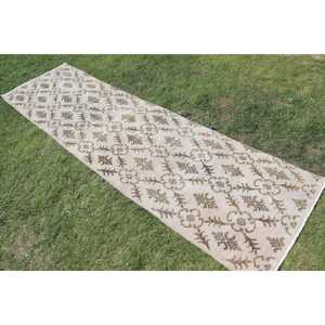 Tapis vintage 2,6x9 pieds, tapis turc, tapis persan en laine blanche - Product Image 2