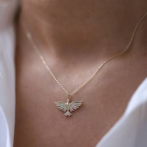 Colgante de pájaro Fénix de oro de 18 quilates, collar de pájaro de fuego, Diamante de laboratorio, simurgh, amuleto de buena suerte, cadena de capas, regalo de joyería de moda para ella - Product Image 4